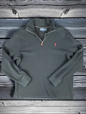 Polo Ralph Lauren 1/4 Zip Pullover Sweater Men's L Black Knit 1/4 Zip  Red Pony